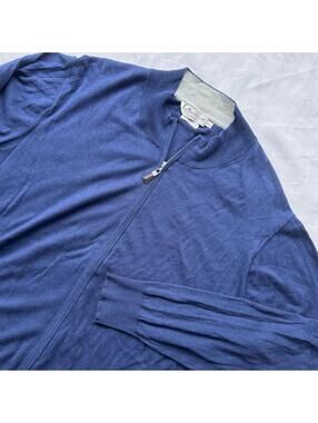 Peter Millar Crown Soft Full Zip Sweater Blue Cotton Silk Blend Men’s XL Light